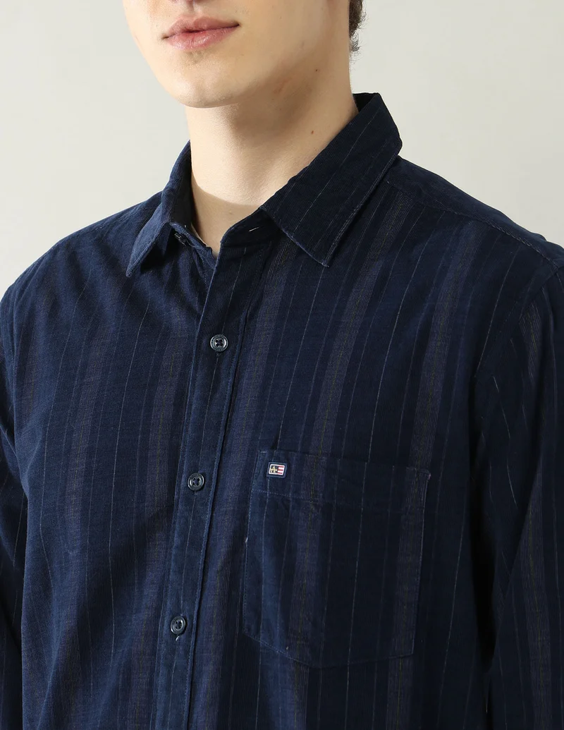 Arrow Navy Vertical Striped Slim Fit Shirt for Men | Best Price UAE