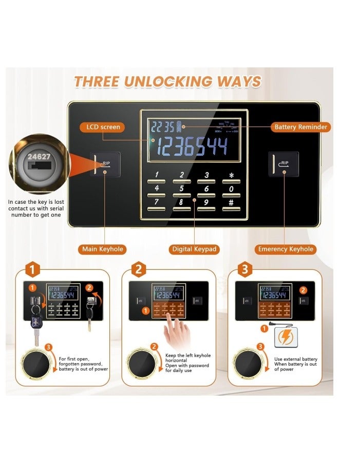 جيجيرو صندوق أمان، صندوق أمان فولاذي وصندوق قفل مع لوحة مفاتيح إلكترونية آمنة، صناديق أمان شديدة التحمل مقاومة للحريق للاستخدام المنزلي، خزانة داخلية قابلة للإزالة ورف، صندوق أمان رقمي مضاد للسرقة - Image 4