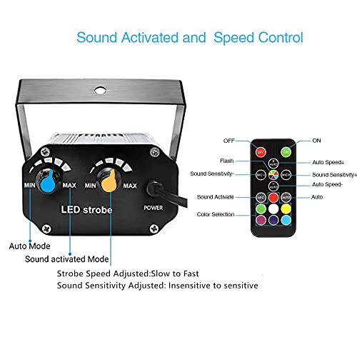 JLPOW Halloween Strobe Light with Remote, JLPOW Sound Activated Mini Strobe Lights Super Bright 48 RGB LED, Remote Control Flash Stage Lighting, Best for DJ Party Show Club Disco Halloween - Image 4