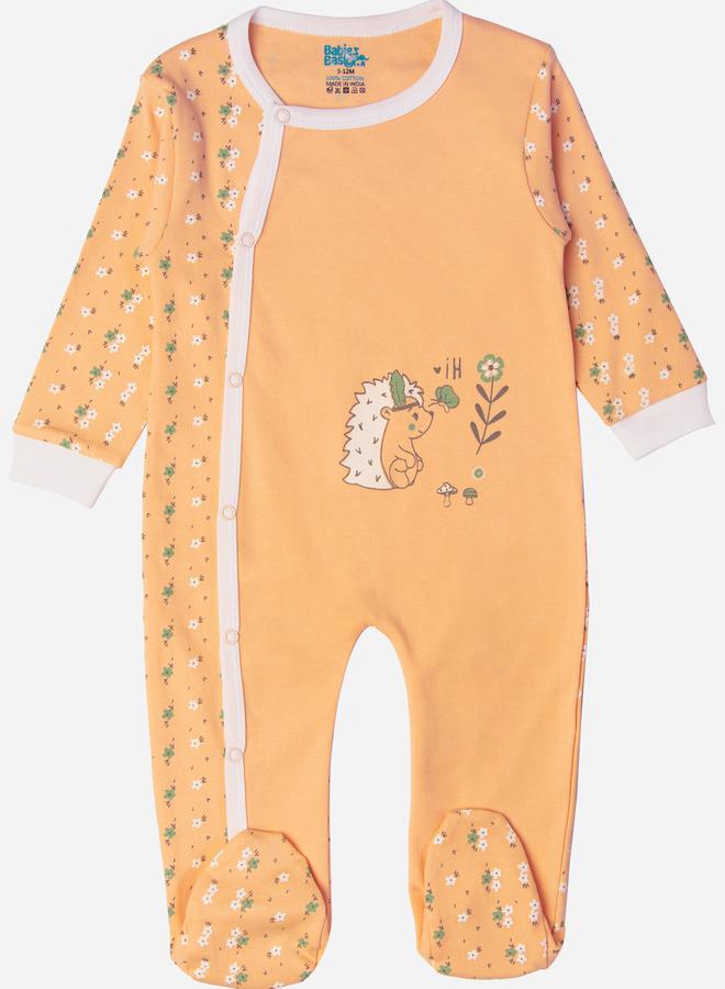babies basic Printed Cotton Long Sleeves Sleepsuit - Image 1
