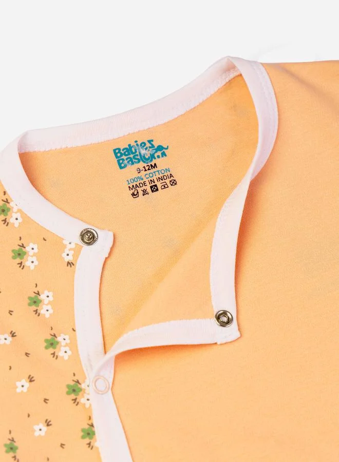 Babies Basic Printed Cotton Long Sleeves Sleepsuit
