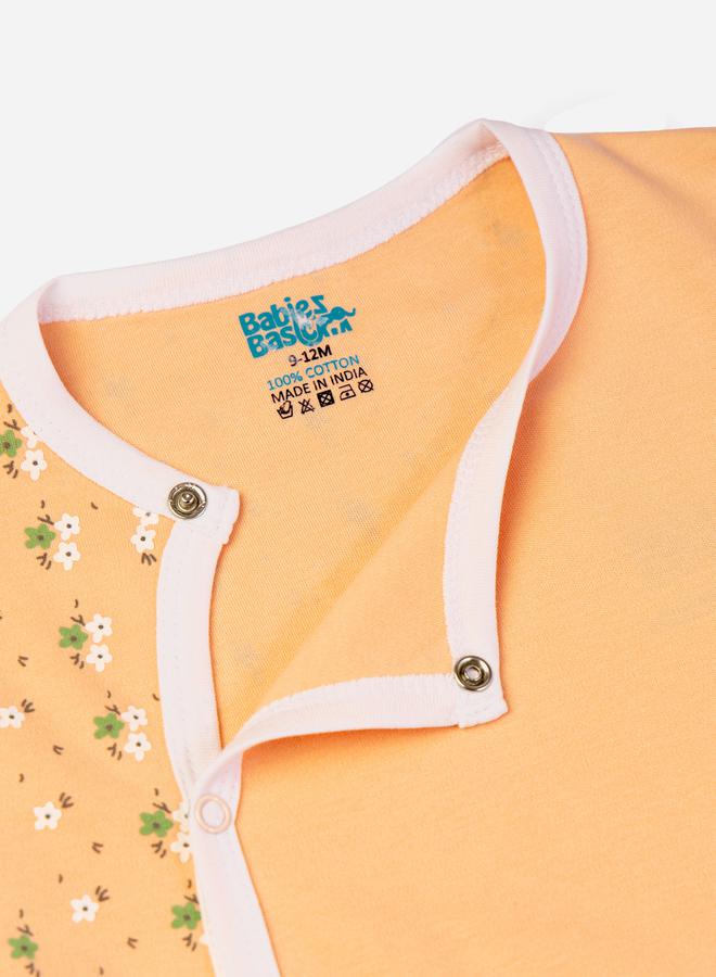 babies basic Printed Cotton Long Sleeves Sleepsuit - Image 3