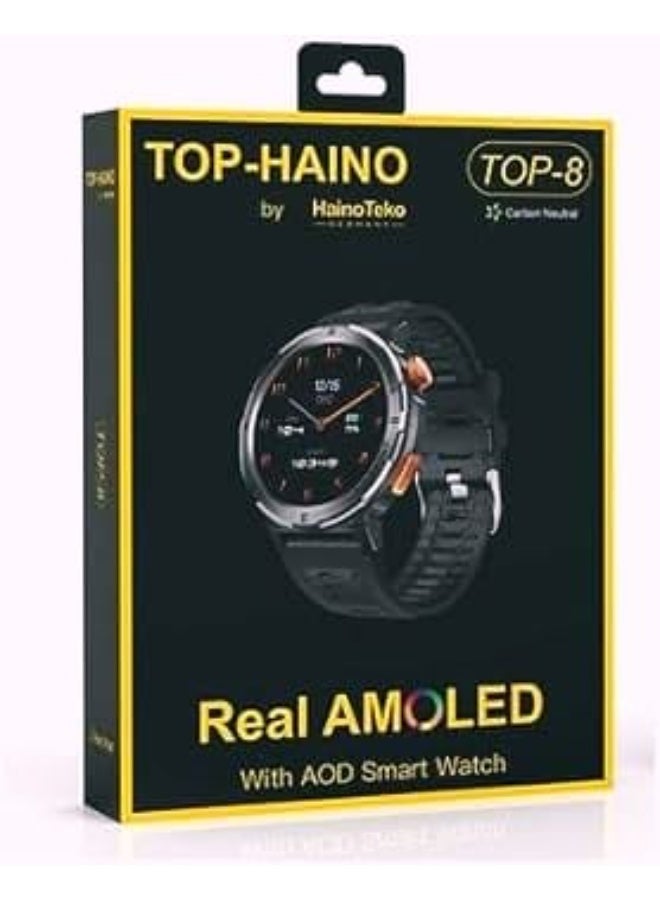 هينو تيكو هاينو تيكو توب-8  لأناقة الذكية بشاشة AMOLED فائقة الوضوح  تدعم ميزة Always-On Display (AOD) لعرض المعلومات الأساسية باستمرار دون الحاجة لتشغيل الشاشة بالكامل. التصميم: تأتي بتصميم عصري وأنيق - Image 4