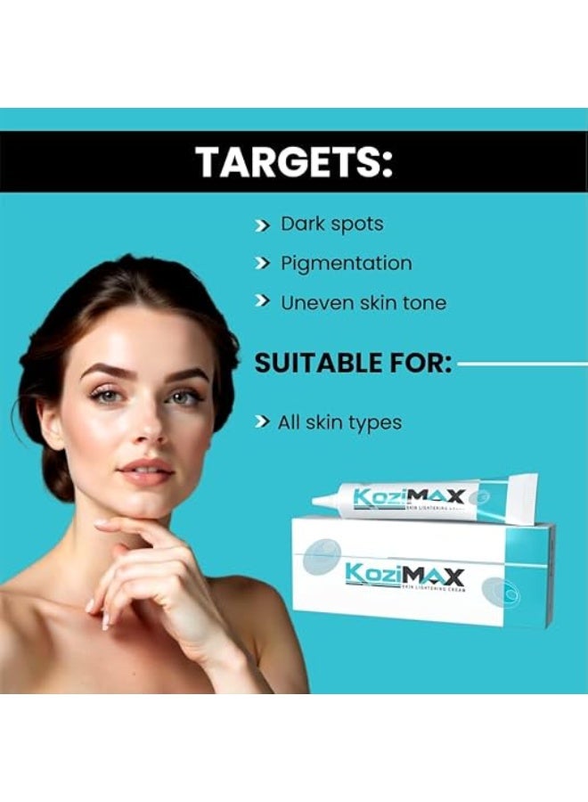 Kozimax Skin Cream (15g) | Helps Reduce Dark Spots, Pigmentation & Uneven Skin Tone | Lightweight, Fast Absorbing Formula | With Kojic Acid Dipalmitate, Vitamin C & Arbutin - Image 4