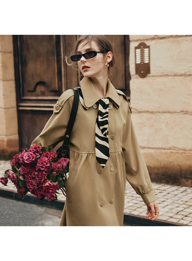 Olrain Eurielle Lapel Mid-length Trench Coat Autumn Women's Loose Overcoat Khaki (second Batch) M