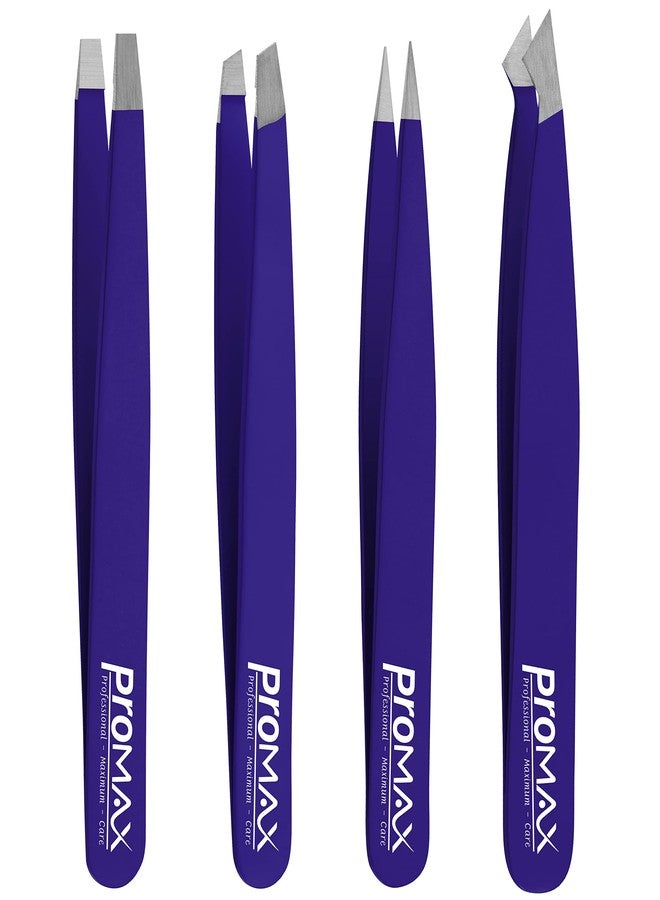 PromaxCare Tweezers Set - Professional Stainless Steel Tweezers for Eyebrows - Great Precision for Facial Hair, Splinter and Ingrown Hair Removal (Navy Blue) - Image 1