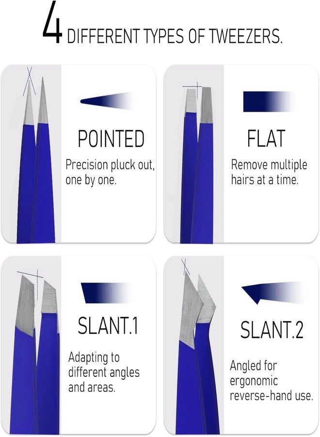 PromaxCare Tweezers Set - Professional Stainless Steel Tweezers for Eyebrows - Great Precision for Facial Hair, Splinter and Ingrown Hair Removal (Navy Blue) - Image 5
