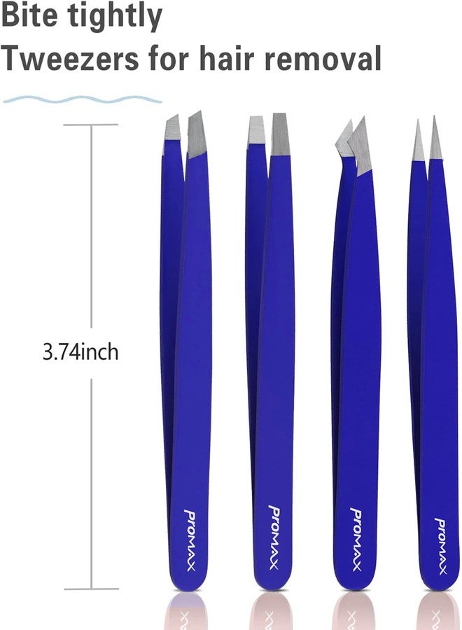 PromaxCare Tweezers Set - Professional Stainless Steel Tweezers for Eyebrows - Great Precision for Facial Hair, Splinter and Ingrown Hair Removal (Navy Blue) - Image 2