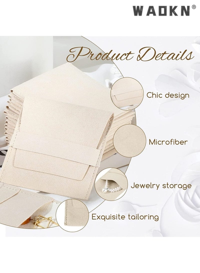 WAOKN 20PCS Microfiber Jewelry Pouch 8x8cm Jewelry Packaging Bag Luxury Small Jewelry Gift Bags Bow Tie Microfiber Bag for Bracelet Necklace Packaging Envelope Style with Strings and Divider Beige - Image 2