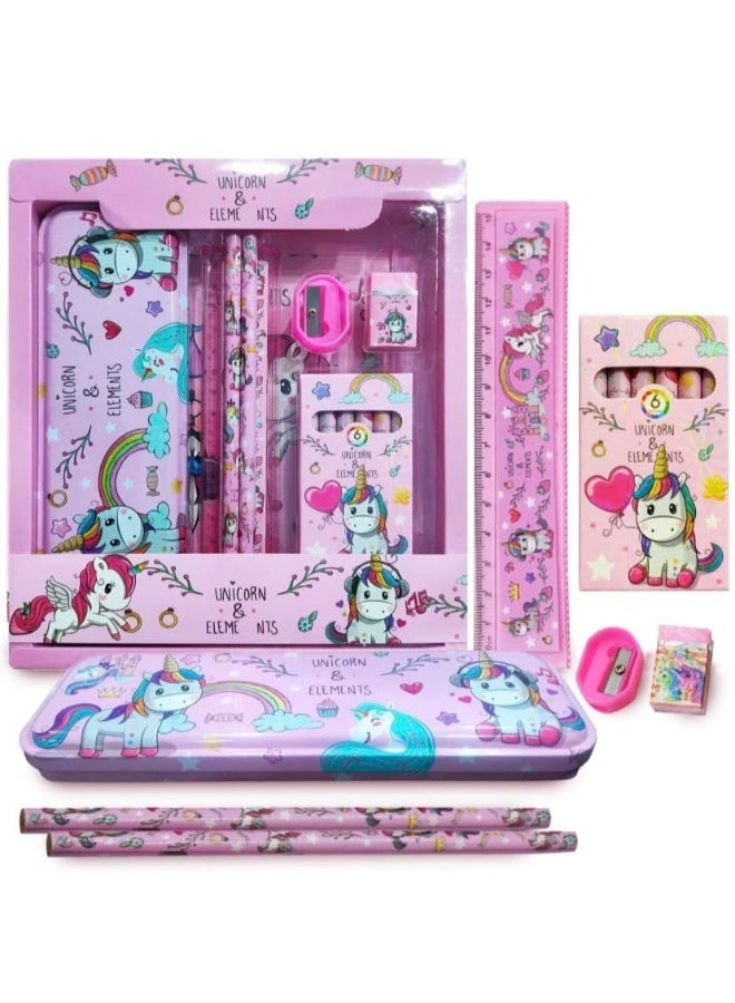 Toy Imagine Unicorn-Themed Stationery Set for Kids – 12 Pcs School Kit with Pencil Case, Pencils, Eraser, Ruler, Sharpener & More – Return Gift - Image 1