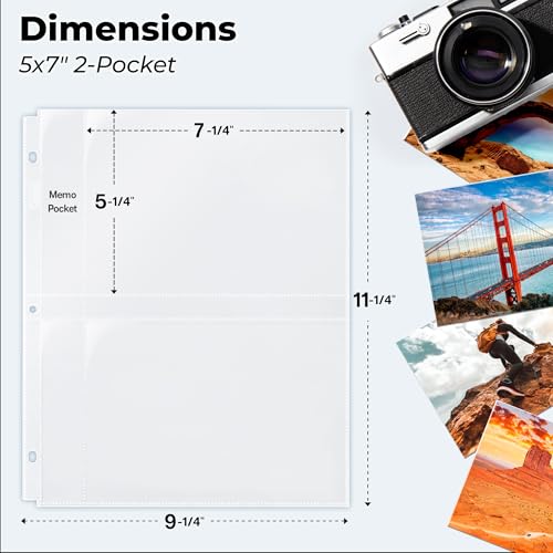 Dunwell 5x7 Photo Sleeves for 3-Ring Binder, (25 Pack) for 100 Pictures, Each Sheet Holds Four 5 x 7 Pictures or Postcards, Acid-Free Poly Plastic Photo Album Refill Pages - Image 2