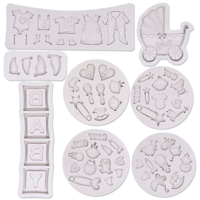 Unixing 8 Pack Cute Baby Silicone Fondant Cake Mold Baby Shower Theme Cupcake Mold Cake Decorating Mold Baking Mold Gummy Sugar Chocolate Candy Cupcake Mold - Image 1
