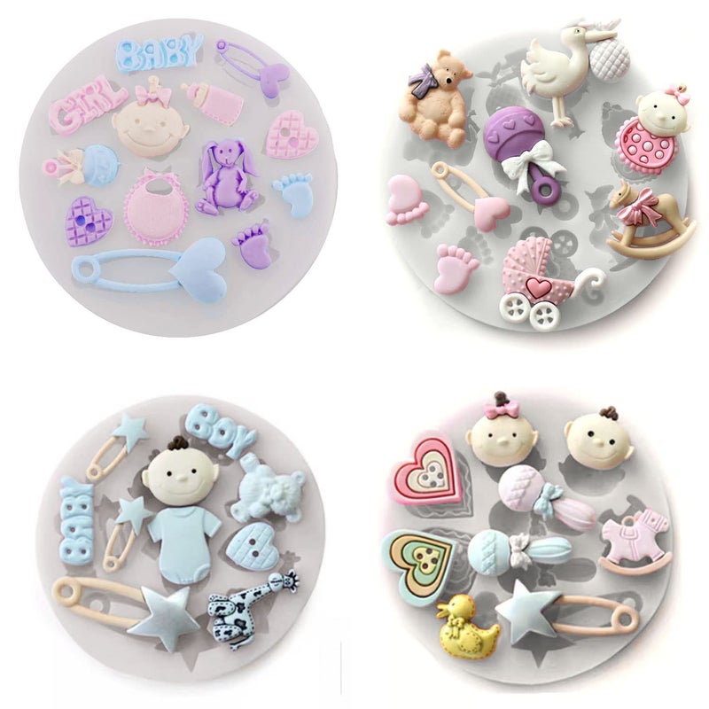 Unixing 8 Pack Cute Baby Silicone Fondant Cake Mold Baby Shower Theme Cupcake Mold Cake Decorating Mold Baking Mold Gummy Sugar Chocolate Candy Cupcake Mold - Image 5