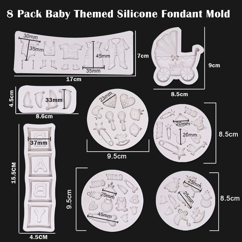 Unixing 8 Pack Cute Baby Silicone Fondant Cake Mold Baby Shower Theme Cupcake Mold Cake Decorating Mold Baking Mold Gummy Sugar Chocolate Candy Cupcake Mold - Image 2