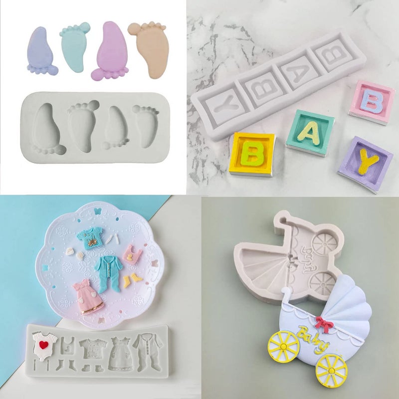 Unixing 8 Pack Cute Baby Silicone Fondant Cake Mold Baby Shower Theme Cupcake Mold Cake Decorating Mold Baking Mold Gummy Sugar Chocolate Candy Cupcake Mold - Image 4