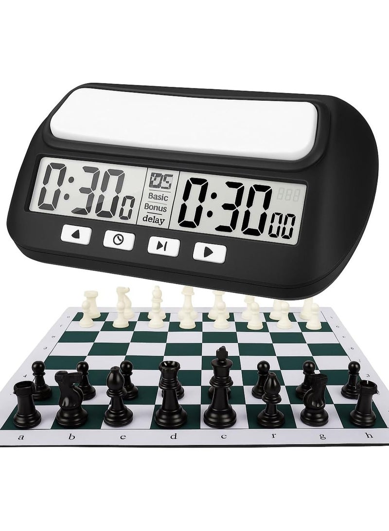 Digital Chess Clock with Tournament Chess Set – 20” Foldable Chess Board, Staunton Pieces & Timer with Bonus/Delay – Complete Kit FOR, Adults & Clubs - Image 1