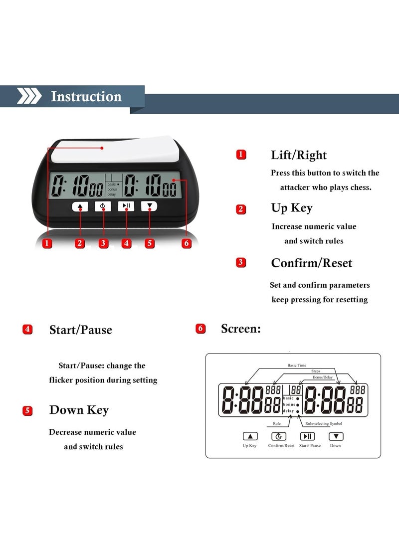 Digital Chess Clock with Tournament Chess Set – 20” Foldable Chess Board, Staunton Pieces & Timer with Bonus/Delay – Complete Kit FOR, Adults & Clubs - Image 4