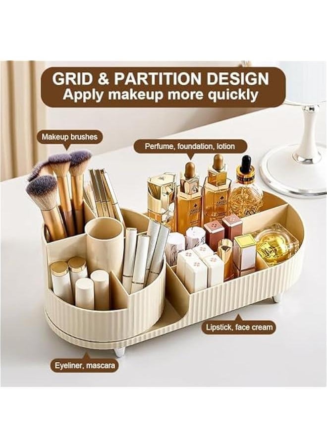 HOOKOR Makeup Organizer for Vanity, 360° Rotating Makeup Organizer, Large Capacity, Cosmetic Organizer with Brush Holder for Lotion Lipsticks Skincare and Hold All Your Makeup Products (Cream White)  - Image 5