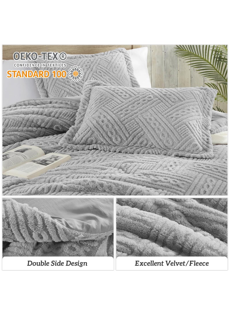 Homelike Moment Homelike Moment Fleece Comforter Set Twin Grey  2 Pieces Soft Fluffy Comforters Twin XL Size Thick Warm Bed Comforter with Sham for Winter  3D Tufted Fuzzy Velvet Bedding Set(68x90in  Dark Gray)  - Image 2