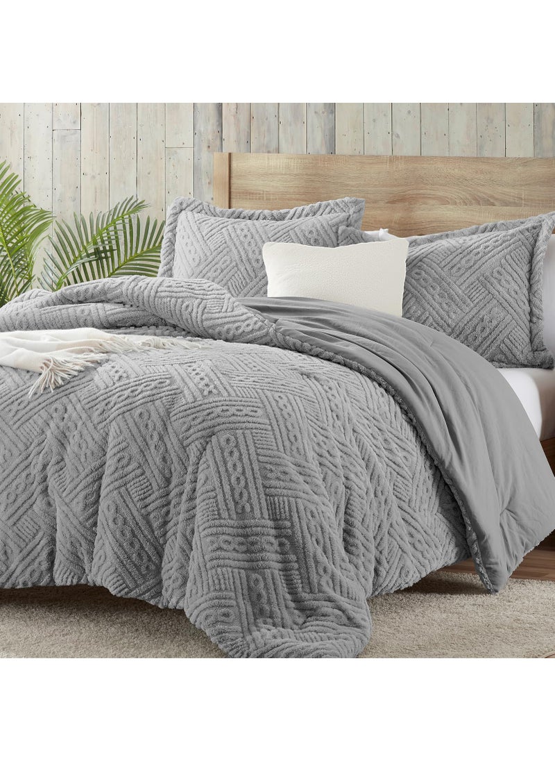 Homelike Moment Homelike Moment Fleece Comforter Set Twin Grey  2 Pieces Soft Fluffy Comforters Twin XL Size Thick Warm Bed Comforter with Sham for Winter  3D Tufted Fuzzy Velvet Bedding Set(68x90in  Dark Gray)  - Image 1