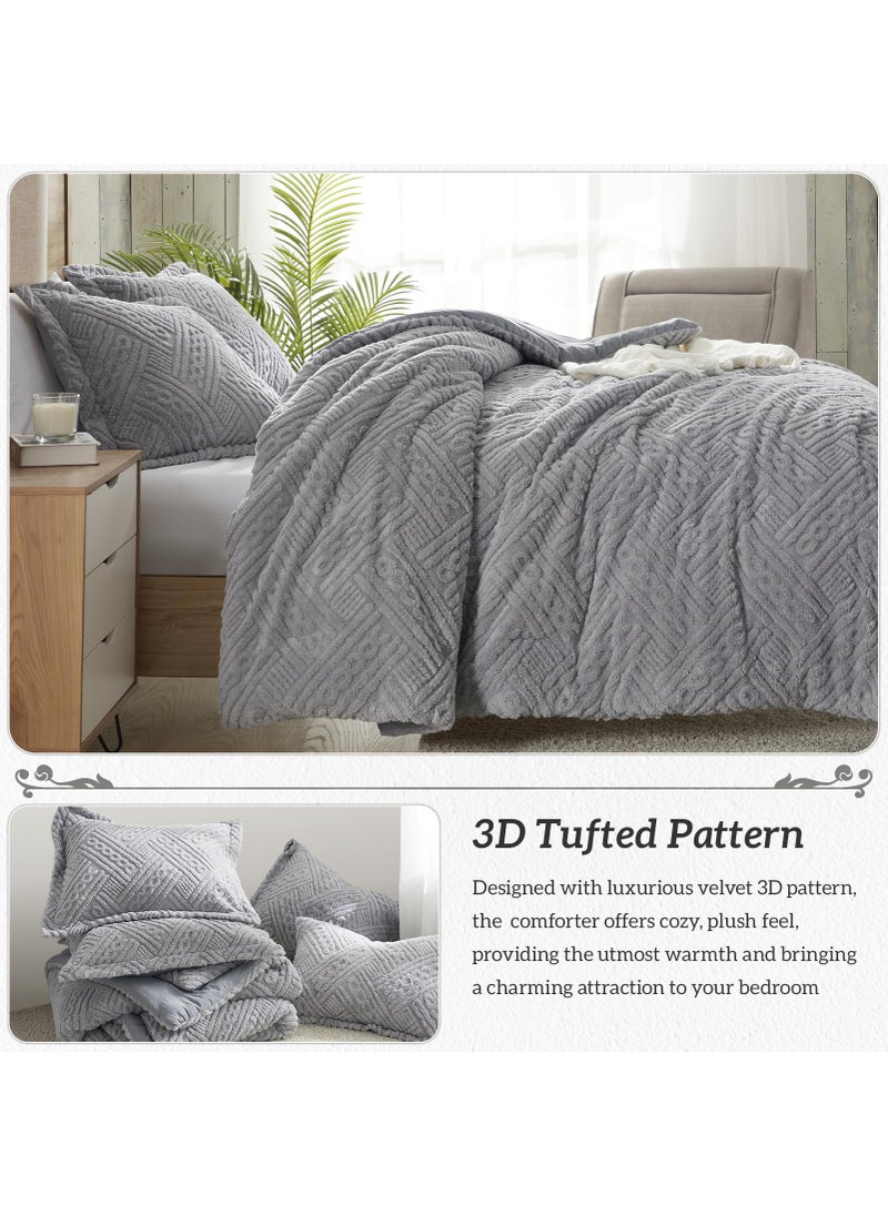 Homelike Moment Homelike Moment Fleece Comforter Set Twin Grey  2 Pieces Soft Fluffy Comforters Twin XL Size Thick Warm Bed Comforter with Sham for Winter  3D Tufted Fuzzy Velvet Bedding Set(68x90in  Dark Gray)  - Image 5