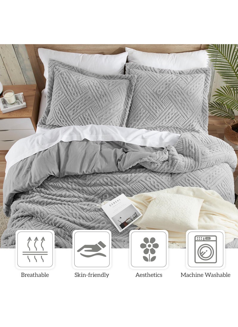 Homelike Moment Homelike Moment Fleece Comforter Set Twin Grey  2 Pieces Soft Fluffy Comforters Twin XL Size Thick Warm Bed Comforter with Sham for Winter  3D Tufted Fuzzy Velvet Bedding Set(68x90in  Dark Gray)  - Image 3