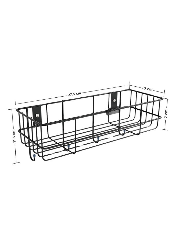 RAYMOX Stainless Steel Bathroom Shelf for Wall, Self Adhesive Bathroom Organiser, 4 Hooks for Towel Holder, Space-Saving Wall Mounted Bathroom Shelf with Elegant Design (Pack of 1, Black) - Image 3