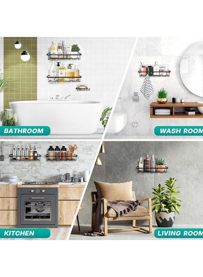 RAYMOX Stainless Steel Bathroom Shelf for Wall, Self Adhesive Bathroom Organiser, 4 Hooks for Towel Holder, Space-Saving Wall Mounted Bathroom Shelf with Elegant Design (Pack of 1, Black) - Image 5