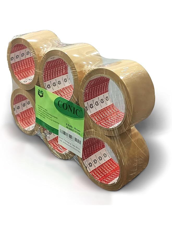 CONIC® Brand High-Performance Solvent Adhesive Brown Packing Tape 48mm x 50 Yds, 55+/- Microns – Superior Durability, Strong Bond, Heavy duty Packaging, Ideal for Industrial & Outdoor Use. - Image 1