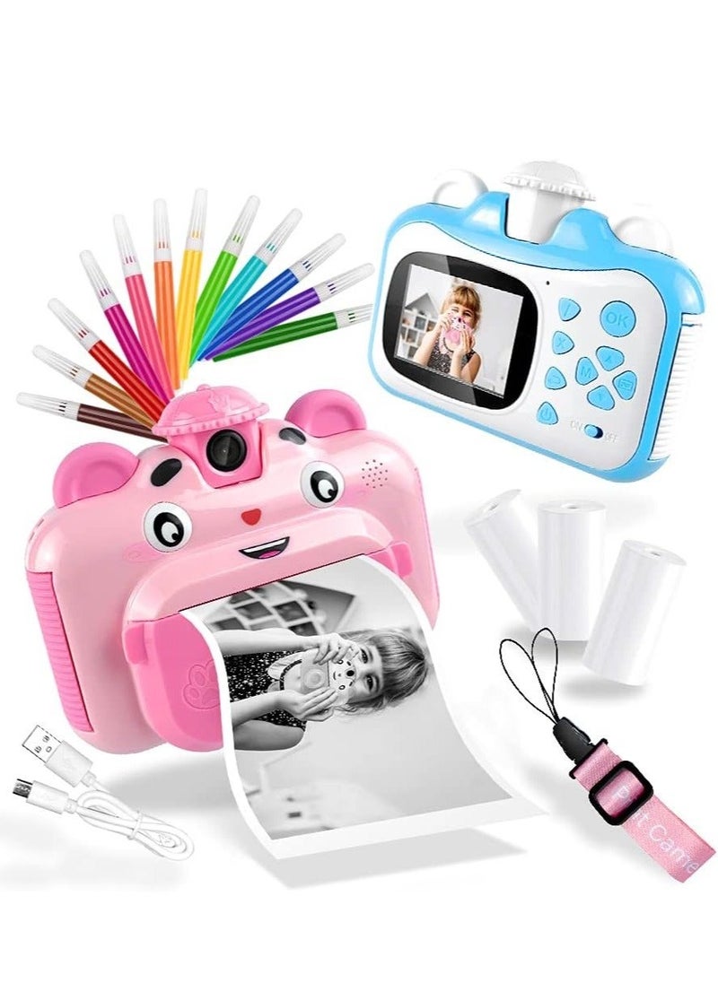 Instant Print Digital Kids Camera, Selfie 1080P Video Camera for Kid with 180° Rotating Len,32GB TF Card, Print Paper, Color Pens Set, Rechargeable Toy Camera