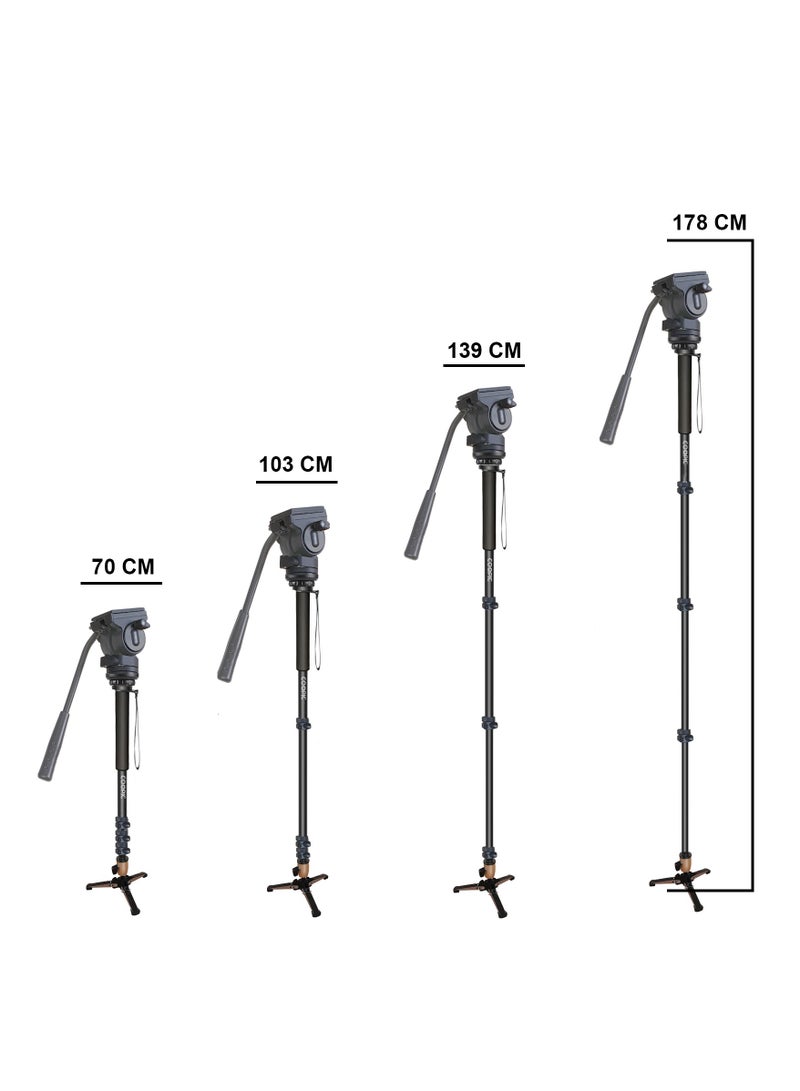 Coopic CP-VM10 Professional Video Monopod with Maximum Height 1780mm Pan Tilt Fluid Head Wrist Strap and Carrying Bag for DSLR Video Cameras Camcorders  - Image 2
