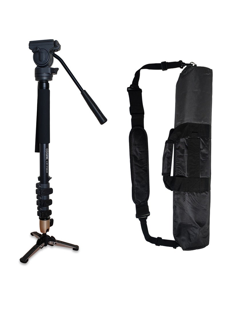 Coopic CP-VM10 Professional Video Monopod with Maximum Height 1780mm Pan Tilt Fluid Head Wrist Strap and Carrying Bag for DSLR Video Cameras Camcorders  - Image 1