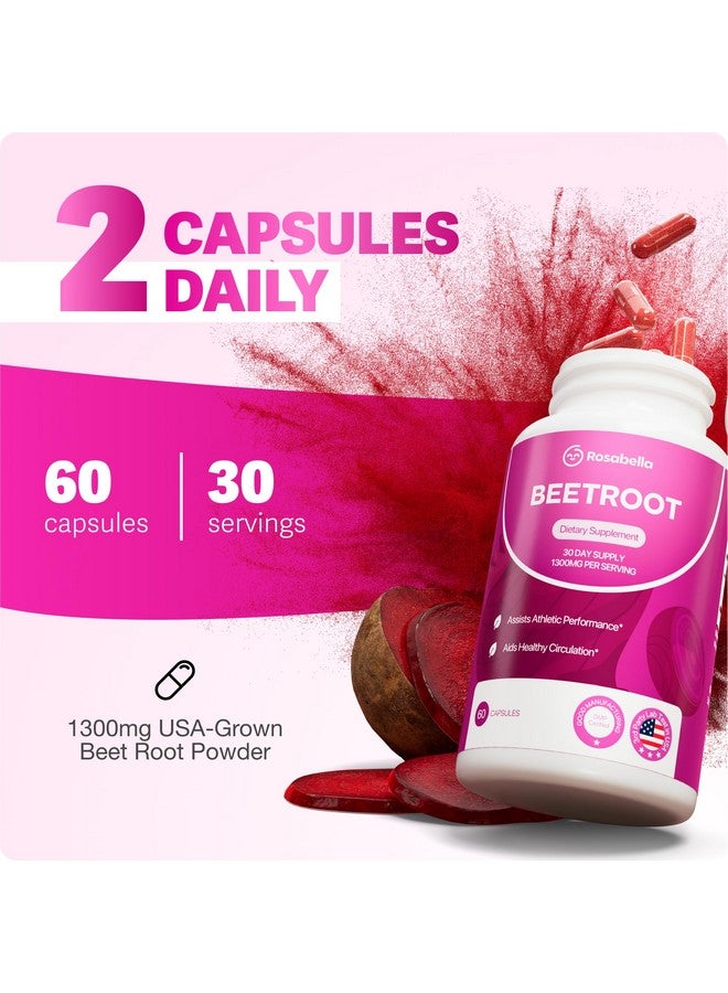 Rosabella Rosabella Organic Beet Root Capsules - 1300mg Beetroot Powder for Natural Energy & Endurance Support, Non-GMO, Lab-Tested Beet Supplement - 60 Capsules, 30-Day Supply  - Image 4