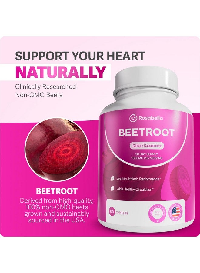Rosabella Rosabella Organic Beet Root Capsules - 1300mg Beetroot Powder for Natural Energy & Endurance Support, Non-GMO, Lab-Tested Beet Supplement - 60 Capsules, 30-Day Supply  - Image 5