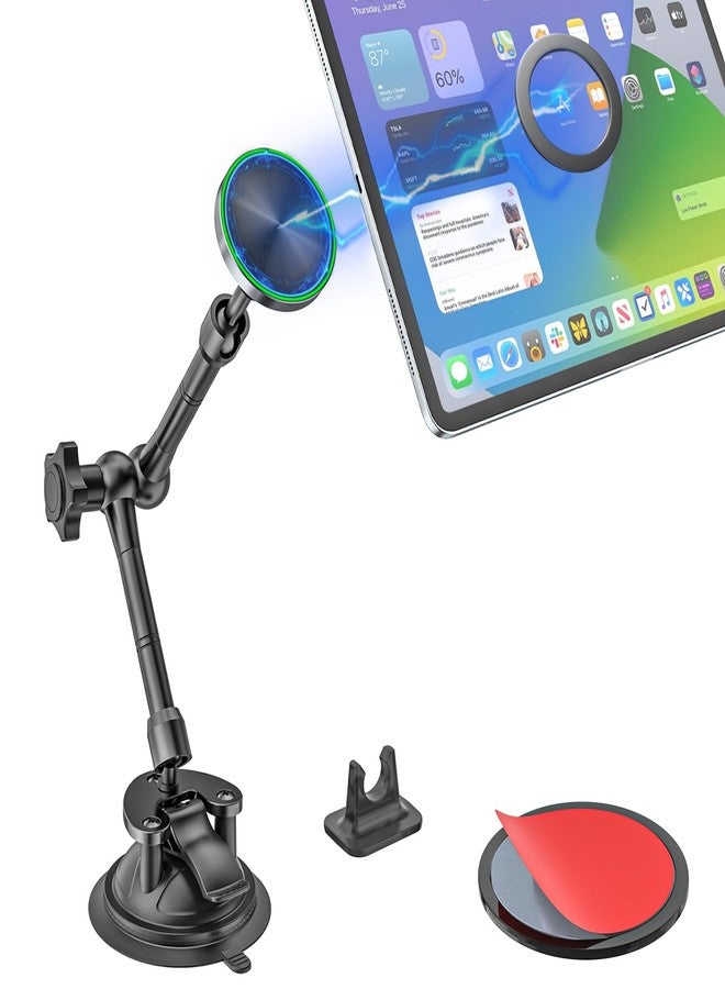 Kolasels Magnetic Tablet Holder for Car - Strong Magnet, Metal Arm Dashboard Windshield iPad Suction Mount for Truck, Pickup, SUV, Van, Fit for 4-11" iPad Pro/Air/Mini, Galaxy Tabs, iPhone - Image 1