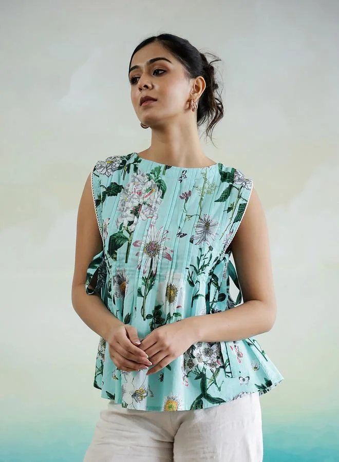 sanskrutihomes sanskrutihomes Floral Print Cotton Boat Neck Top