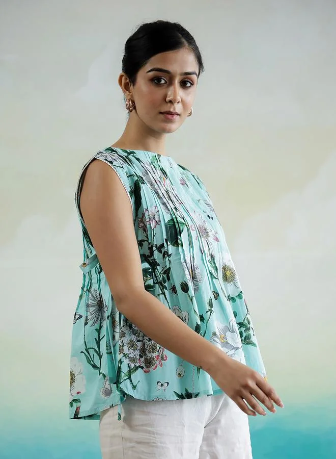 sanskrutihomes sanskrutihomes Floral Print Cotton Boat Neck Top