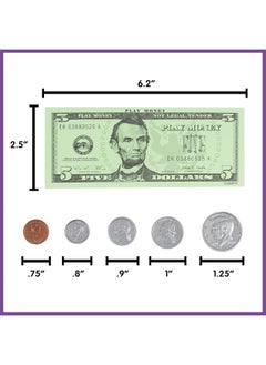 Learning Advantage LEARNING ADVANTAGE Play Money Set  Bills  Coins  100 Bills  94 Coins  Pretend Money Designed Like Real Currency  Count Change with Toy Money  - Image 1