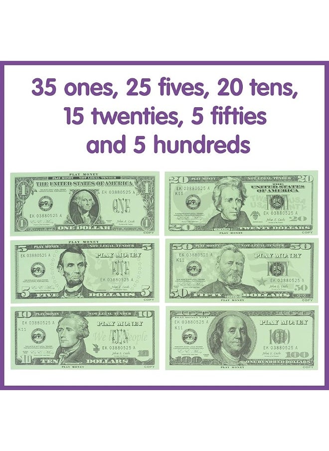 Learning Advantage LEARNING ADVANTAGE Play Money Set  Bills  Coins  100 Bills  94 Coins  Pretend Money Designed Like Real Currency  Count Change with Toy Money  - Image 3