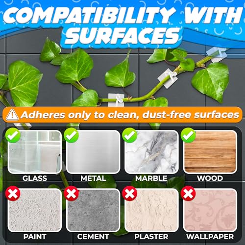 DIMROM 100Pcs Clear Plant Clips for Climbing Plants Indoor - White & Flexible Climbing Plant Wall Clips for Vines Organize - Universal Size Vine Clip Set with Sticky Mount, Easy Installation & Strong Grip - Image 3