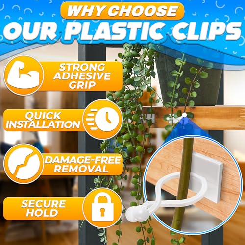 DIMROM 100Pcs Clear Plant Clips for Climbing Plants Indoor - White & Flexible Climbing Plant Wall Clips for Vines Organize - Universal Size Vine Clip Set with Sticky Mount, Easy Installation & Strong Grip - Image 4