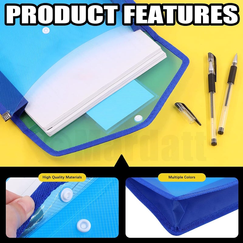 Mardatt 12Pcs A4 7 Colors Plastic File Folder Assorted Set with Pen, Clear Waterproof Poly Expanding File Wallet Documents Organizer Filing Envelopes for School Home Office (Vertical) - Image 3
