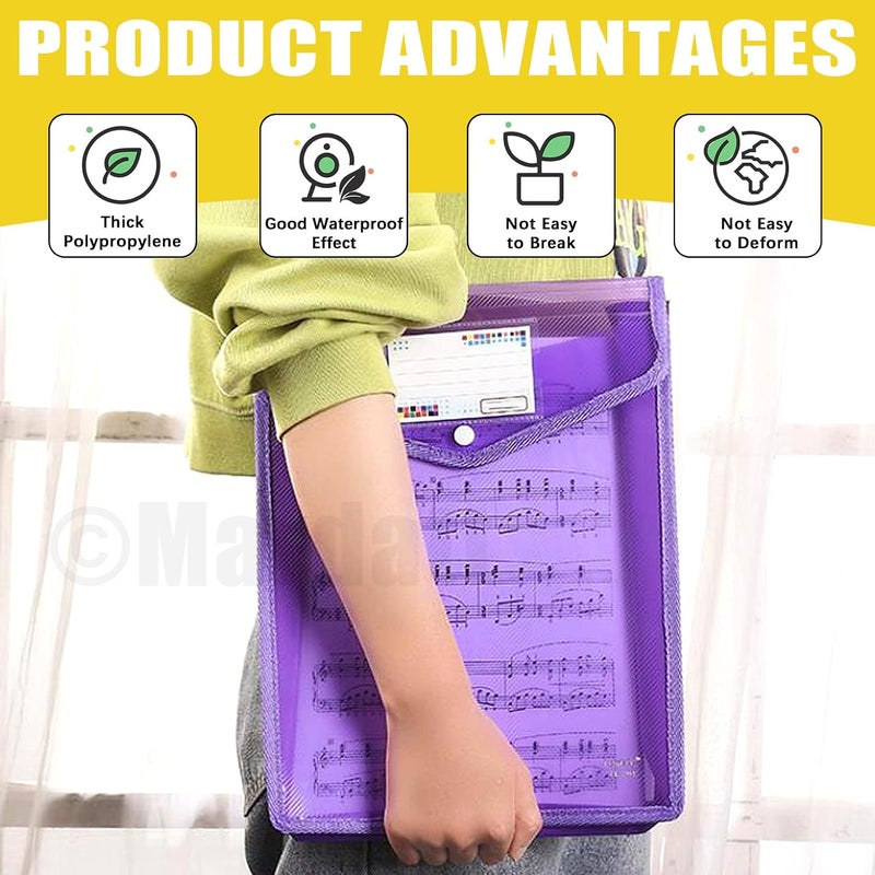 Mardatt 12Pcs A4 7 Colors Plastic File Folder Assorted Set with Pen, Clear Waterproof Poly Expanding File Wallet Documents Organizer Filing Envelopes for School Home Office (Vertical) - Image 4