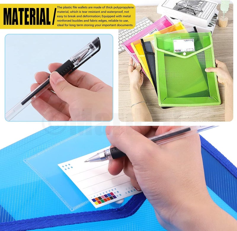 Mardatt 12Pcs A4 7 Colors Plastic File Folder Assorted Set with Pen, Clear Waterproof Poly Expanding File Wallet Documents Organizer Filing Envelopes for School Home Office (Vertical) - Image 5