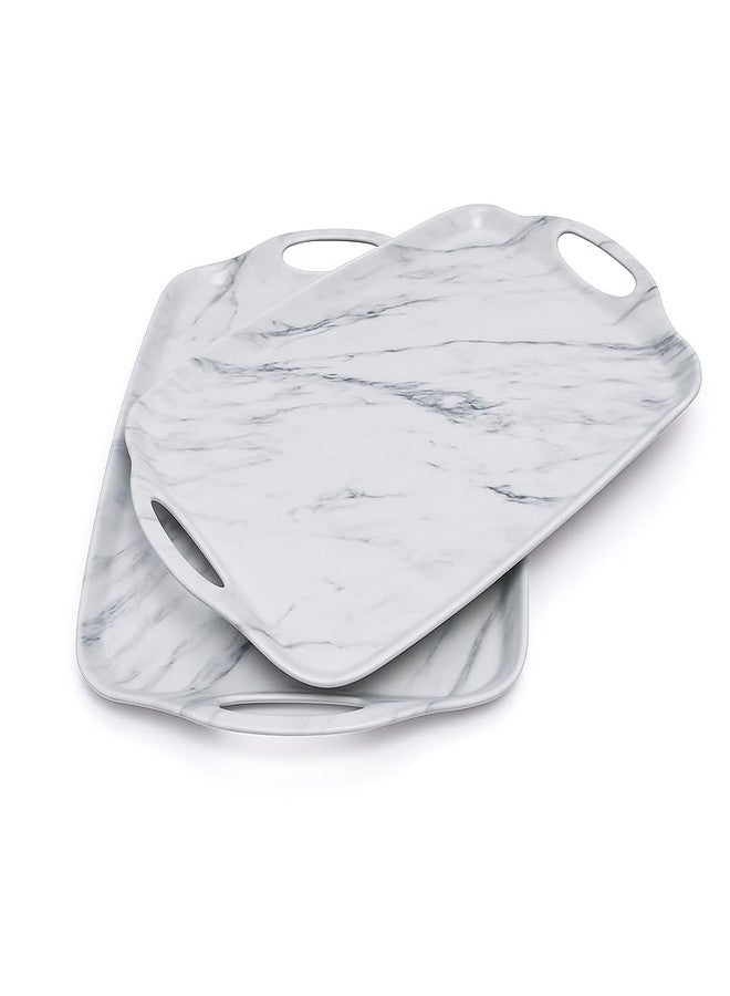 TP Serving Tray with Handles, Large Rectangle Melamine Serving Platter Set of 2, Marble - Image 1