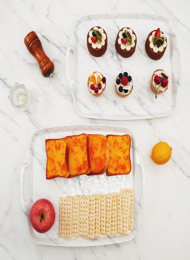 TP Serving Tray with Handles, Large Rectangle Melamine Serving Platter Set of 2, Marble - Image 5