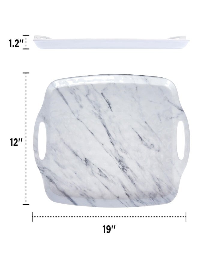 TP Serving Tray with Handles, Large Rectangle Melamine Serving Platter Set of 2, Marble - Image 3