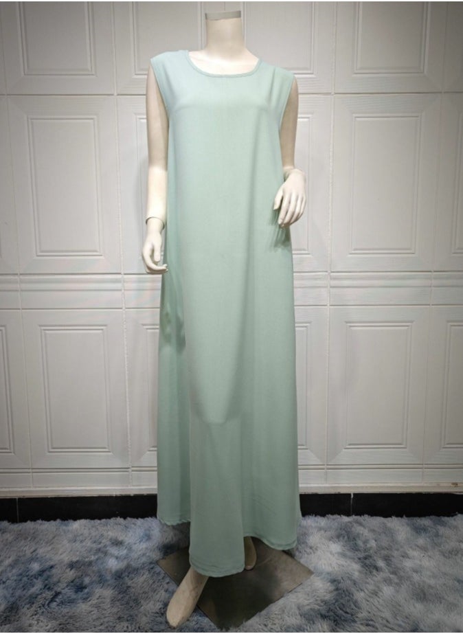 Loquat Ladies Embroidered Robe Long Dress 3-Piece Set Open Front Outer Robe+Inner Skirt+Belt Muslim Abaya Light Green  - Image 4