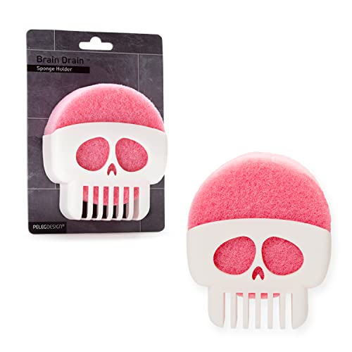 Peleg Design Brain Drain White Skull Sponge Holder for Kitchen Bath or Sink Drains and Dries All Types of Sponges 1 Sponge Included