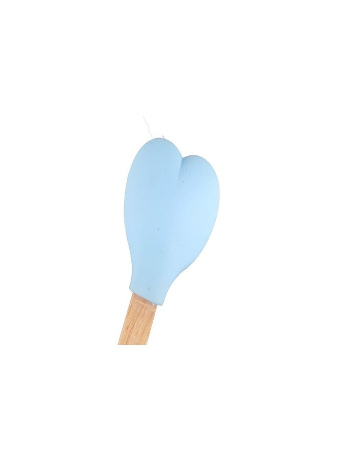 Pokinge 1Pc Heart Shaped Silicone Spatulas Wood Spoon Baking Spatula with Wooden Handle for Mixing Cooking, Baking, Stirring, Serving(blue) - Image 3